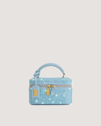 Sac à main avec anse supérieure en forme de boîte et cristal artificiel Cleo - Bleu