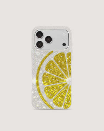 Coque de téléphone tranche de citron et fausses perles - Blanc