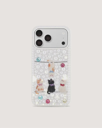 Coque de téléphone chats espiègles ornés de perles - Blanc