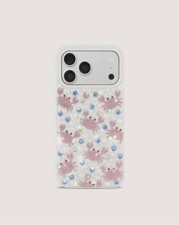 Coque de téléphone à motif crabe et fausses perles - Blanc