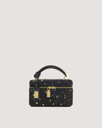 Sac à main avec anse supérieure en forme de boîte et cristal artificiel Cleo - Noir