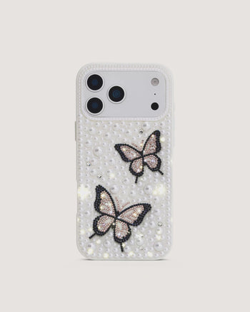 Coque de téléphone ornée de perles Butterfly - Blanc