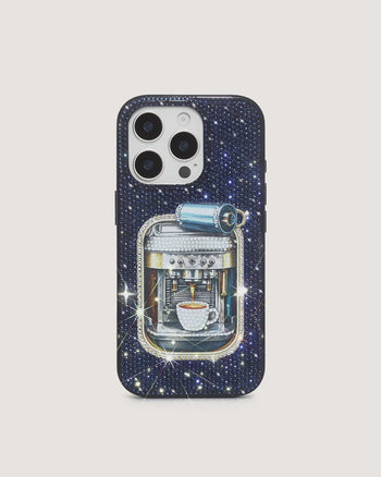 Coque de téléphone en cristal artificiel motif boîte de café - Bleu