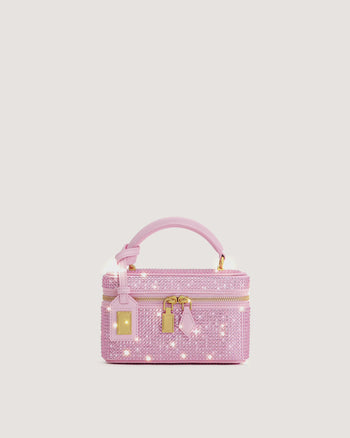 Sac à main avec anse supérieure en forme de boîte et cristal artificiel Cleo - Rose