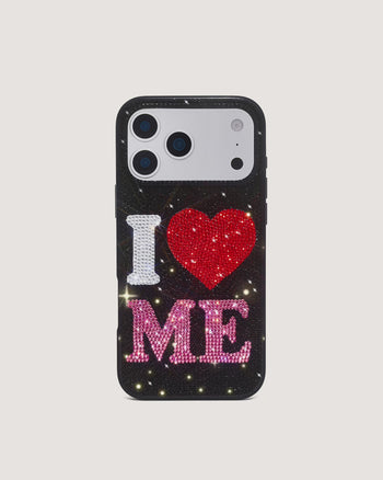 Coque de téléphone en cristal artificiel I Love Me - Noir