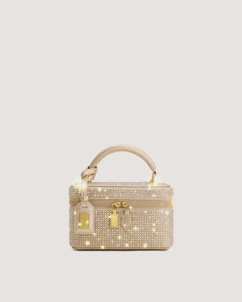 Sac à main avec anse supérieure en forme de boîte et cristal artificiel Cleo - Champagne