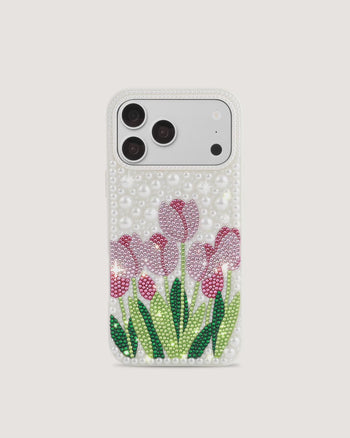 Coque de téléphone tulipe en fausses perles - Blanc