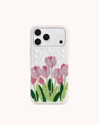 Coque de téléphone tulipe en fausses perles - Blanc
