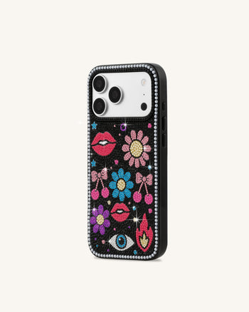 Coque de téléphone rétro iconique en cristal artificiel - Noir