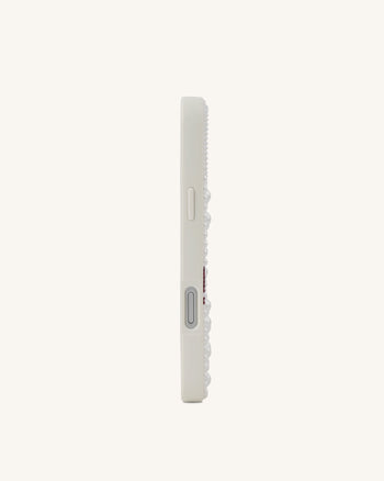 Coque de téléphone à motifs floraux, perles et cristaux artificiels - Blanc