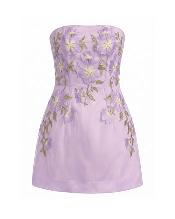Robe courte bustier à broderies florales - Violet clair