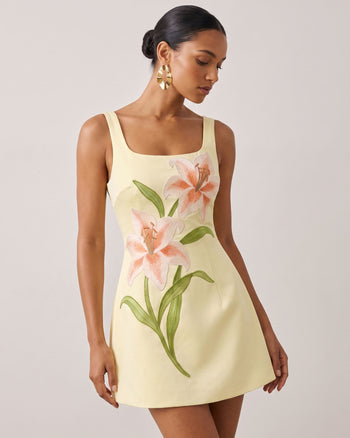 Lily Robe courte trapèze sans manches à imprimé floral - Jaune