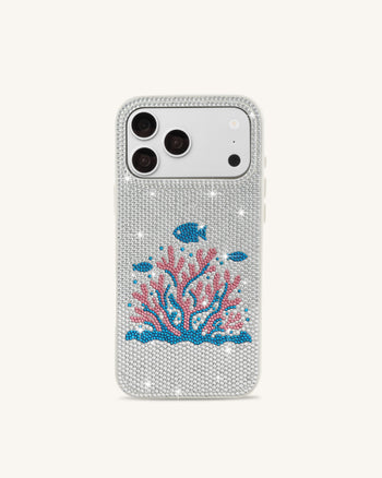 Coque de téléphone en cristal artificiel corail rose - Blanc