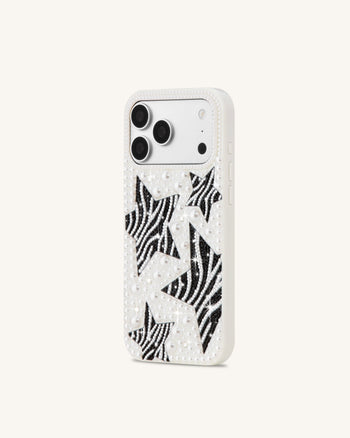 Coque de téléphone étoile zèbre en perles - Blanc