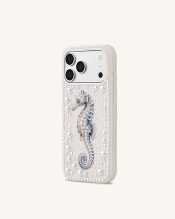 Coque de téléphone perle hippocampe - Blanc