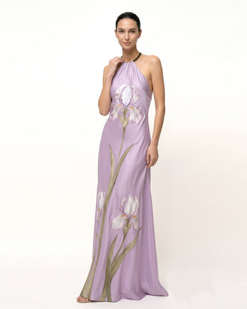 Iris Robe longue à col licou et imprimé floral - Lavande