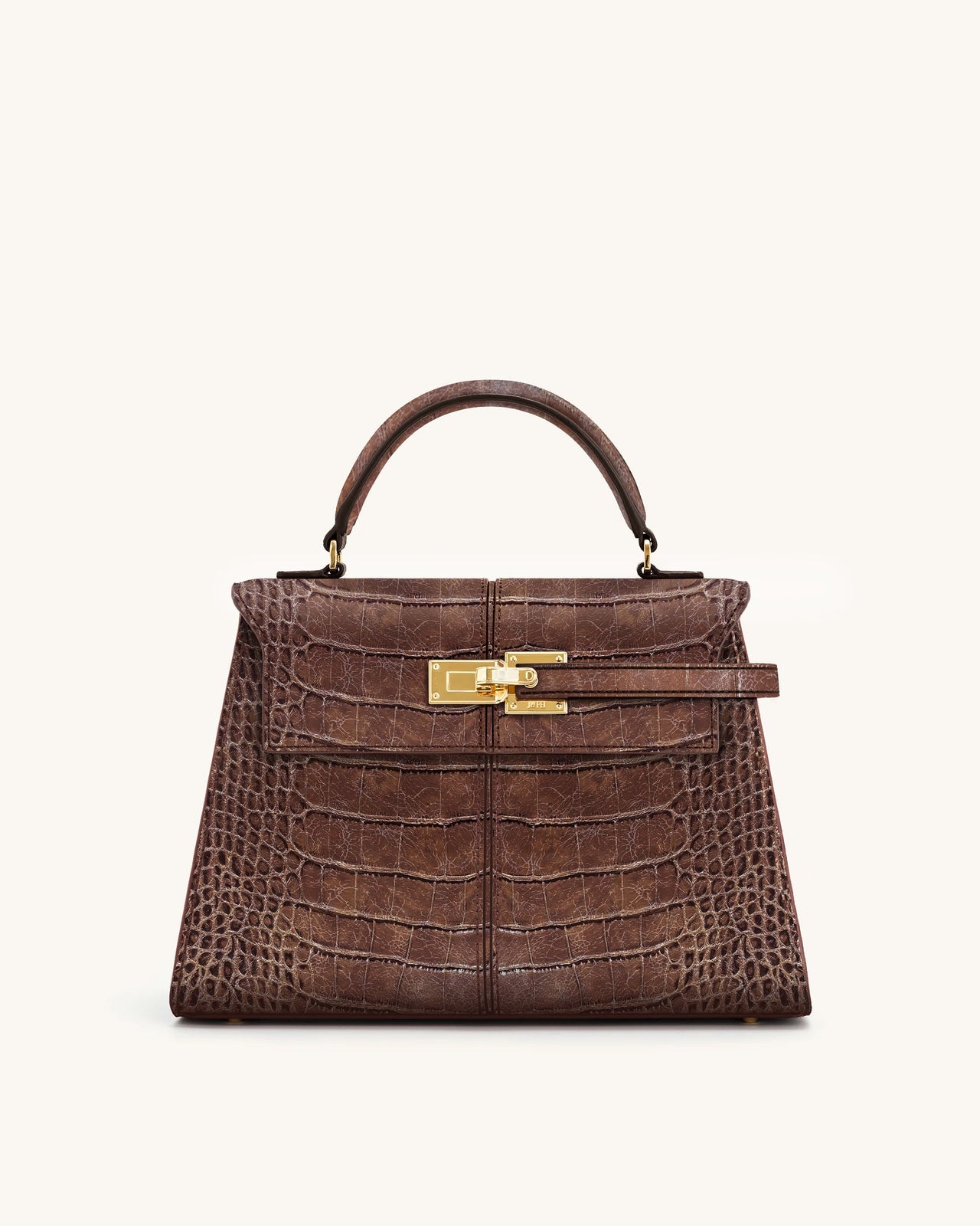 Sac à main Elise large à motif croco - Marron châtaigne