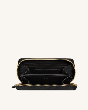 Maeve Portefeuille zippé avec emblème métallique Teckel - Noir