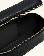 Sac à poignée supérieure forme boîte Cleo - Croco noir