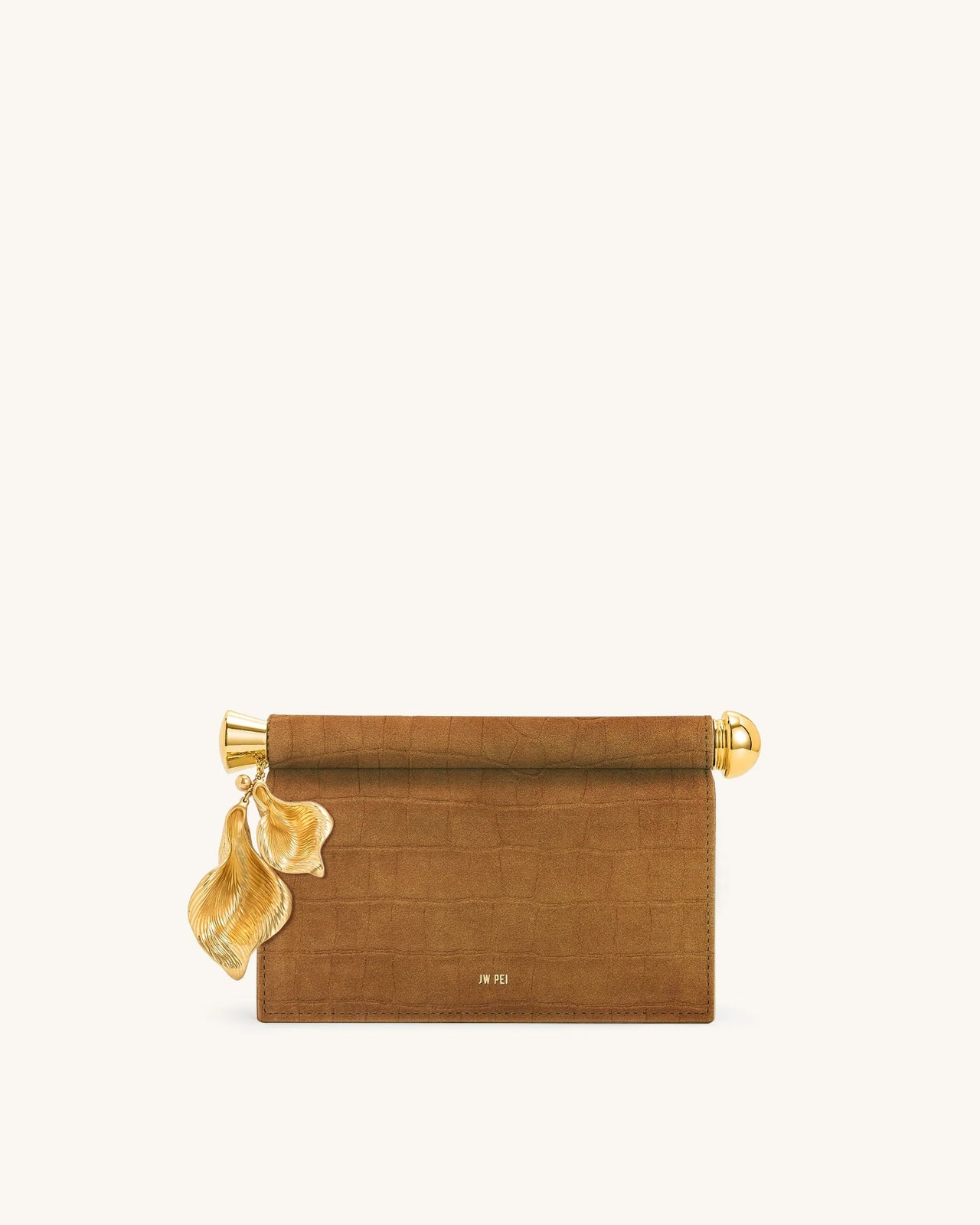 Pochette Holly en daim synthétique ornée d'un pendentif en métal - Marron