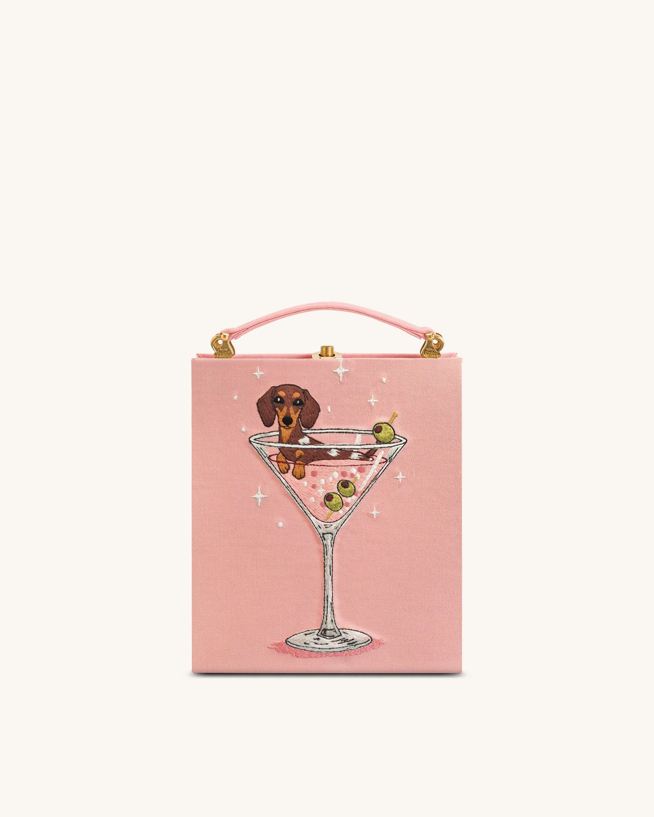 Taya Pochette forme livre à motif chiot et verre de vin - Rose