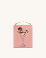 Taya Pochette forme livre à motif chiot et verre de vin - Rose