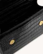 Sac à main supérieur avec poignée en métal et fleur de lys calla Astrid - Croco noir