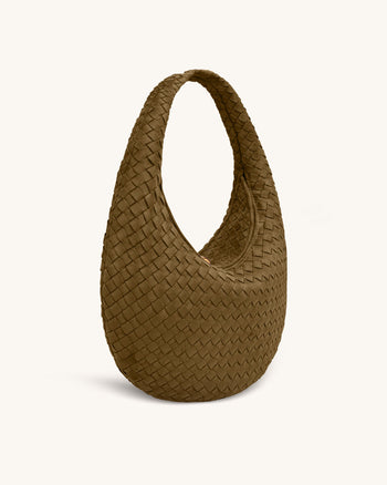Nola Sac hobo bandoulière tressé en faux daim - Vert olive