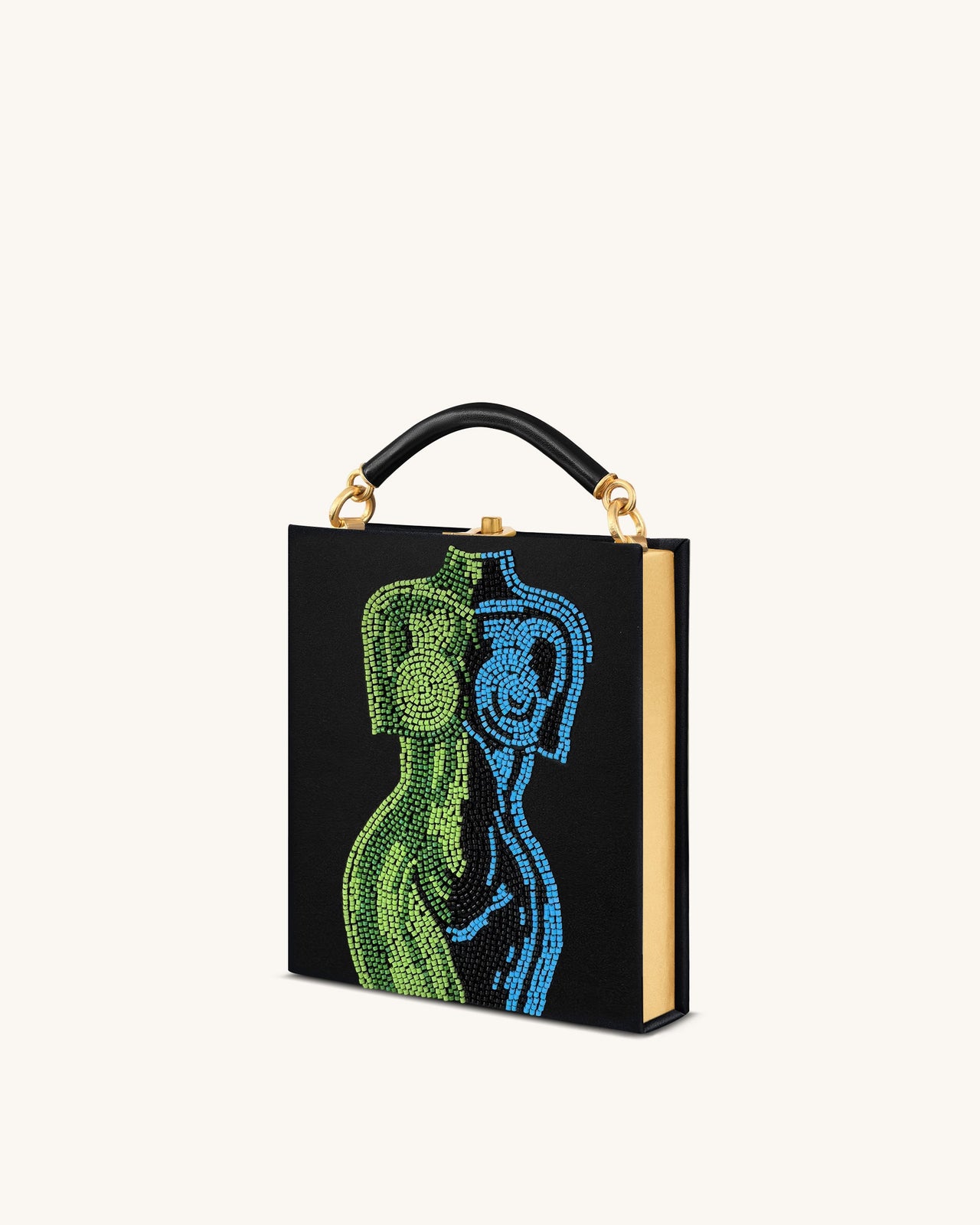 Elle Sac à main avec anse supérieure orné de perles colorées - Noir