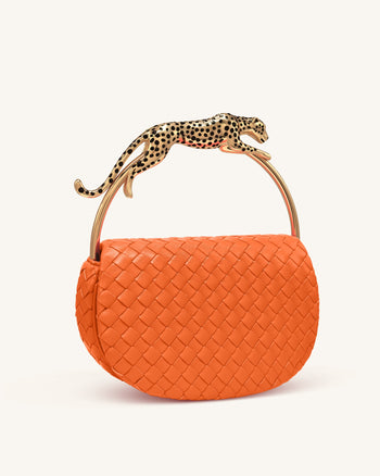 Sac à main à anse supérieure tissé en forme de léopard Ione - Orange