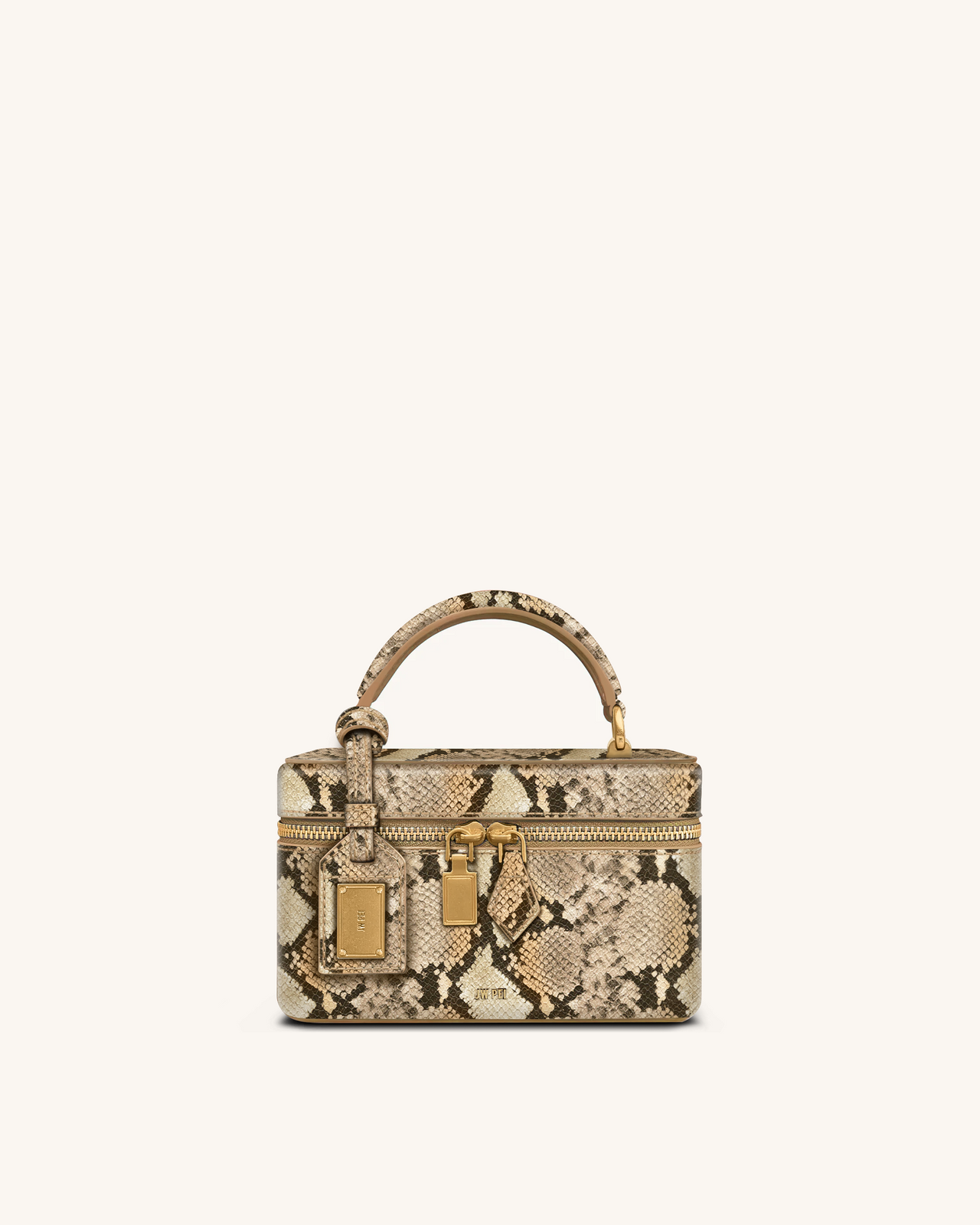 Sac à main avec anse supérieure en forme de boîte et motif serpent Cleo - Beige