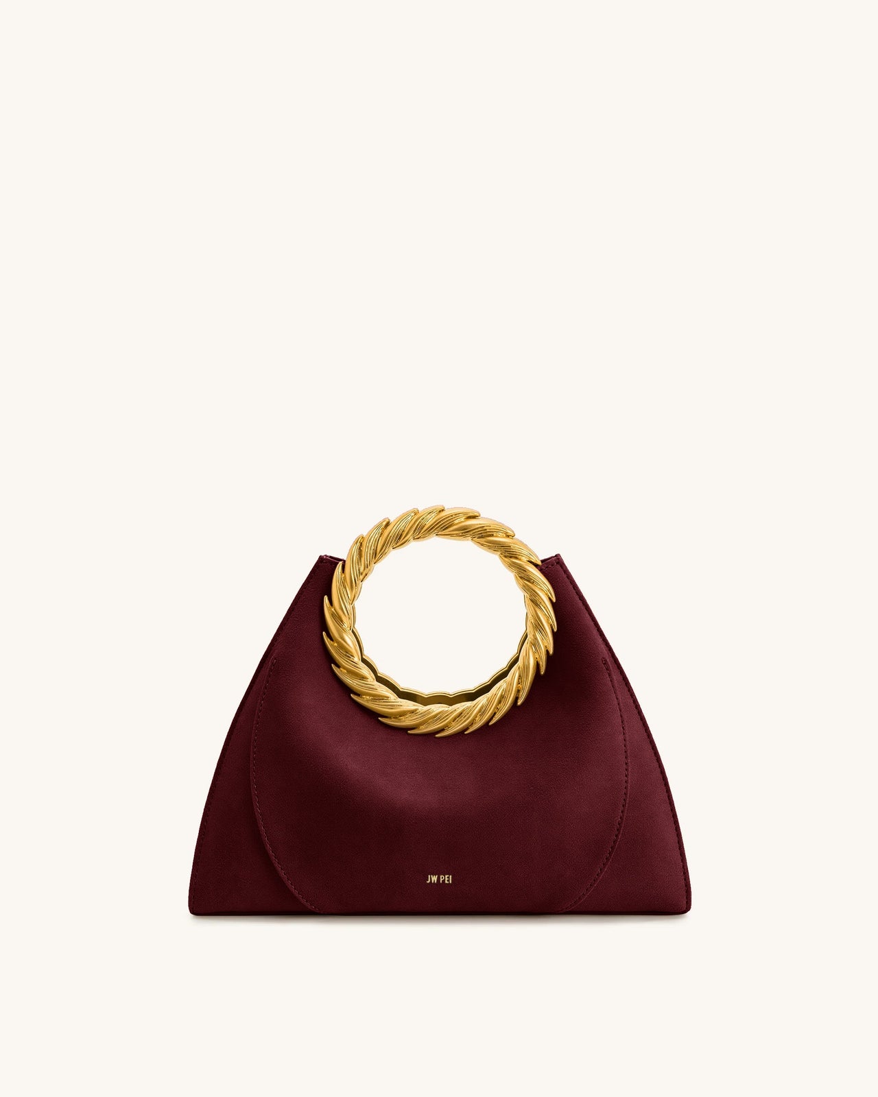 Sac sculpture en faux daim avec anse en forme de feuille Amiya - Rouge merlot