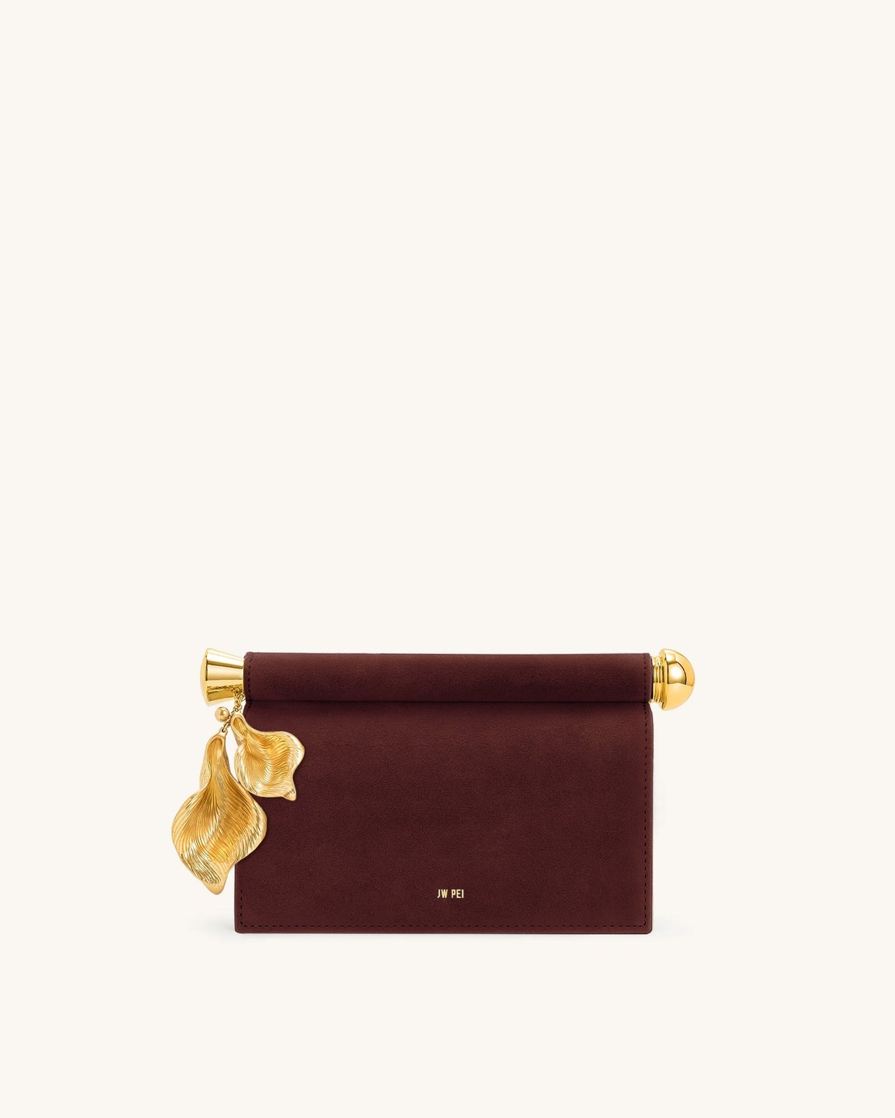 Pochette Holly en daim synthétique ornée d'un pendentif en métal - Brun rougeâtre