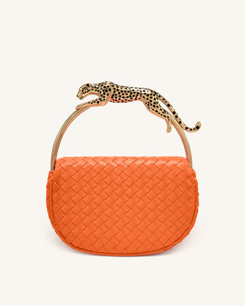 Sac à main à anse supérieure tissé en forme de léopard Ione - Orange