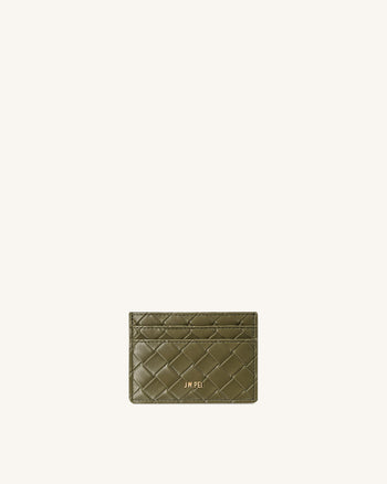 Porte-cartes Effet Tressé - Brun-Vert Foncé