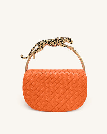 Sac à main à anse supérieure tissé en forme de léopard Ione - Orange