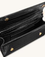 Maya Sac à main avec anse supérieure et quincaillerie en forme de léopard - Croco noir