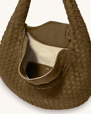 Nola Sac hobo bandoulière tressé en faux daim - Vert olive