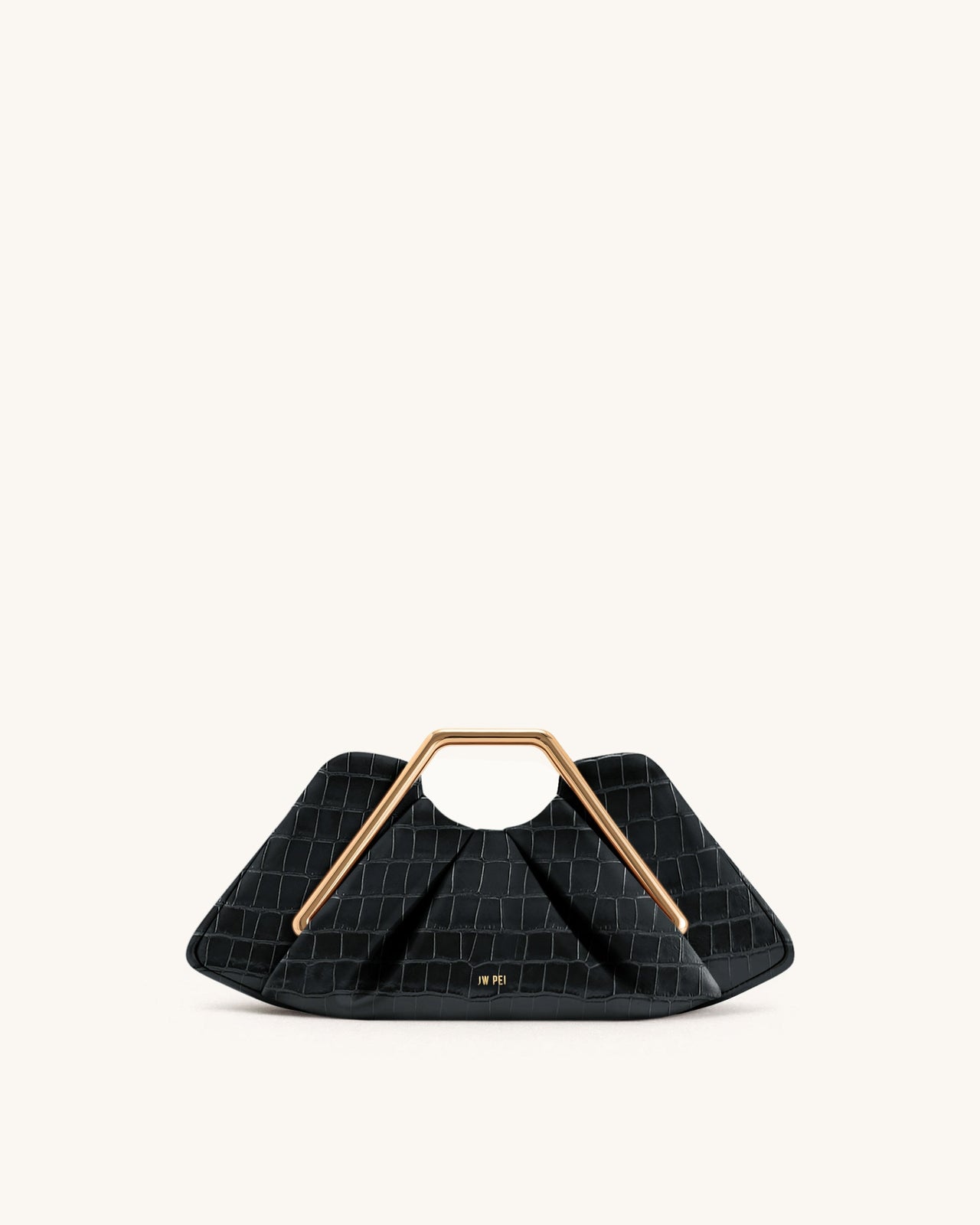 Pochette rigide Lila en faux croco avec cadre métallique - Noir
