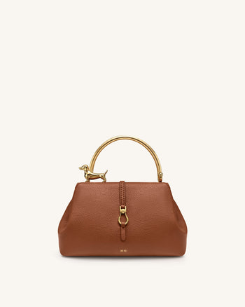 Bruna Sac à main supérieur avec anse en métal dachshund - Marron