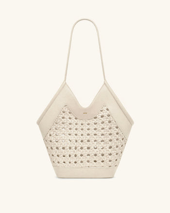Sac fourre-tout à empiècement tissé Maribel - Ivoire