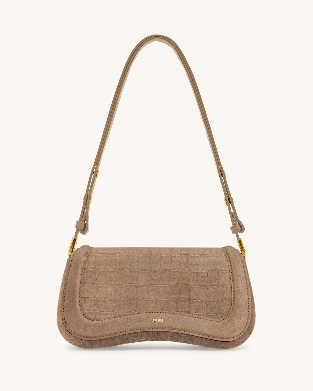 Joy Sac à bandoulière en daim synthétique effet croco - Beige