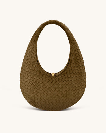 Nola Sac hobo bandoulière tressé en faux daim - Vert olive