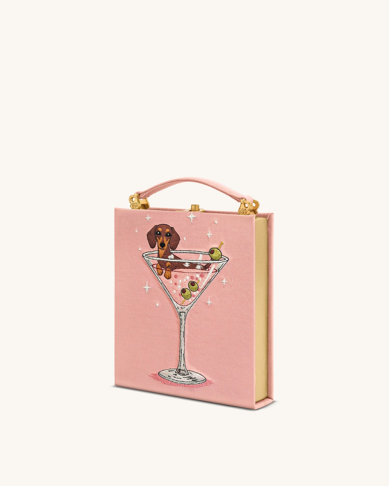 Taya Pochette forme livre à motif chiot et verre de vin - Rose