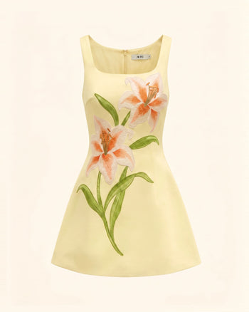 Lily Robe courte trapèze sans manches à imprimé floral - Jaune