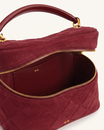 Cleo Sac à main trapèze matelassé en suédine - Bordeaux