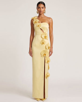 Robe longue à découpes et ornements orchidée - Jaune clair