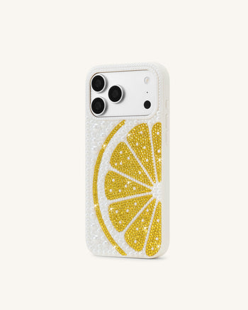 Coque de téléphone tranche de citron et fausses perles - Blanc