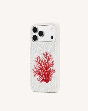 Coque de téléphone perle corail rouge - Blanc