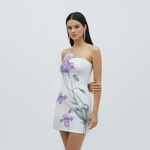 Robe courte à appliqué d'orchidée sabot - Blanc